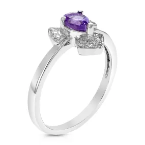 0.30 cttw Purple Amethyst Ring .925 Sterling Silver with Rhodium Pear 6x4 MM