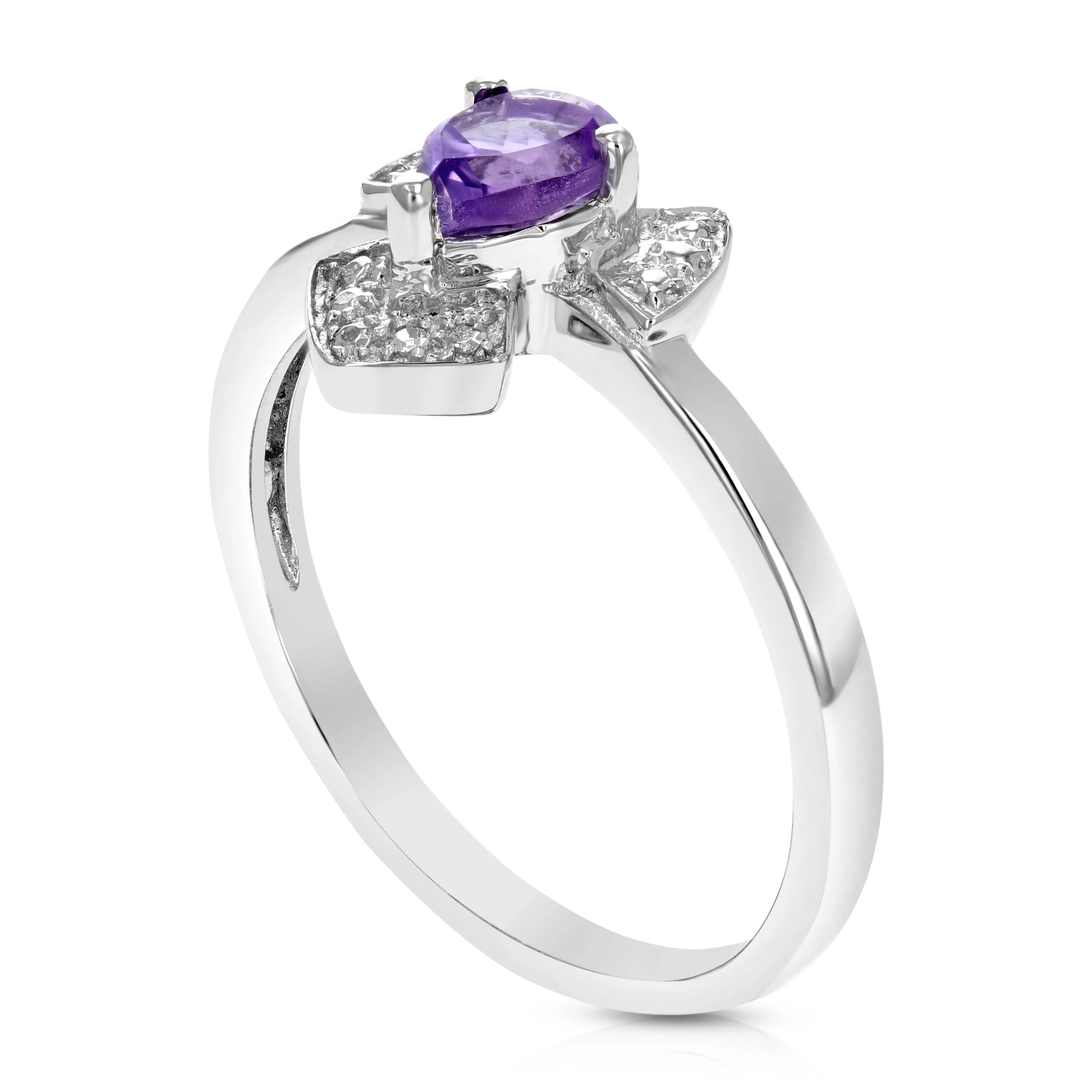 0.30 cttw Purple Amethyst Ring .925 Sterling Silver with Rhodium Pear 6x4 MM