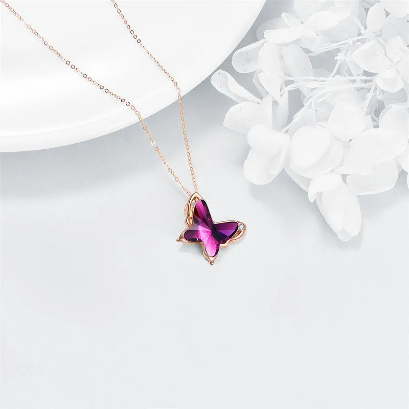 14K Rose Gold Flying Butterfly Necklace For Women 14k Solid Gold Butterfly Pendant Necklace Jewelry Gifts For Her