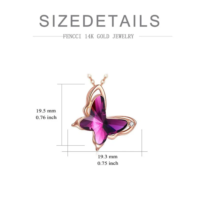 14K Rose Gold Flying Butterfly Necklace For Women 14k Solid Gold Butterfly Pendant Necklace Jewelry Gifts For Her