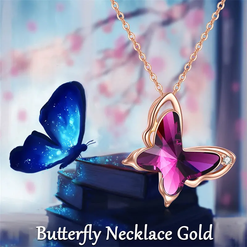 14K Rose Gold Flying Butterfly Necklace For Women 14k Solid Gold Butterfly Pendant Necklace Jewelry Gifts For Her