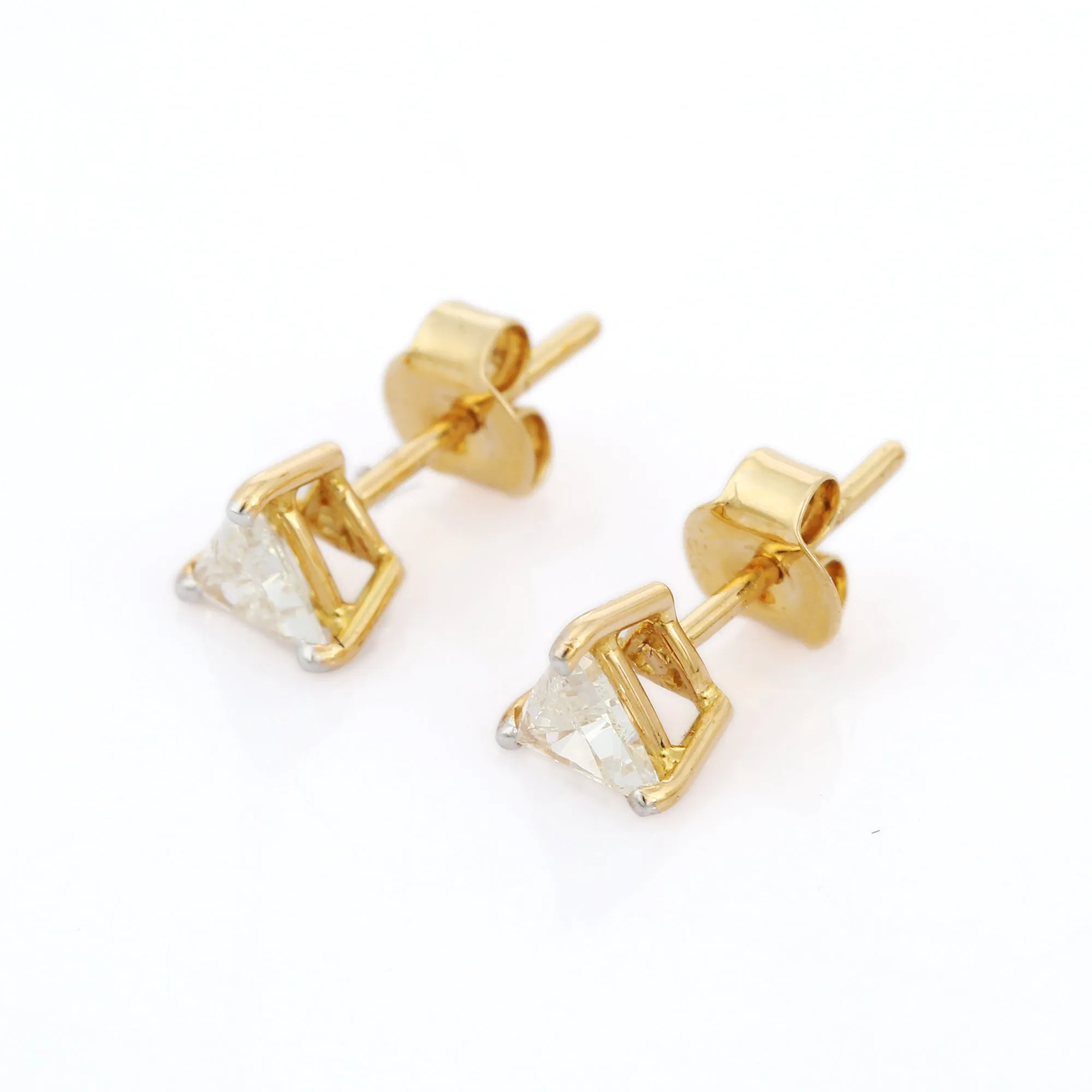 18K Gold Trillion Cut Diamond Tiny Studs