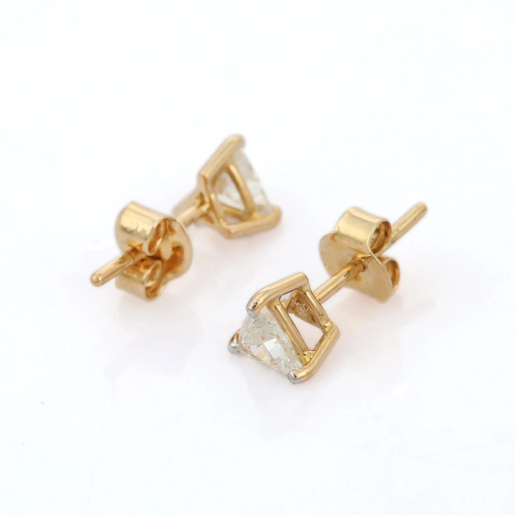 18K Gold Trillion Cut Diamond Tiny Studs