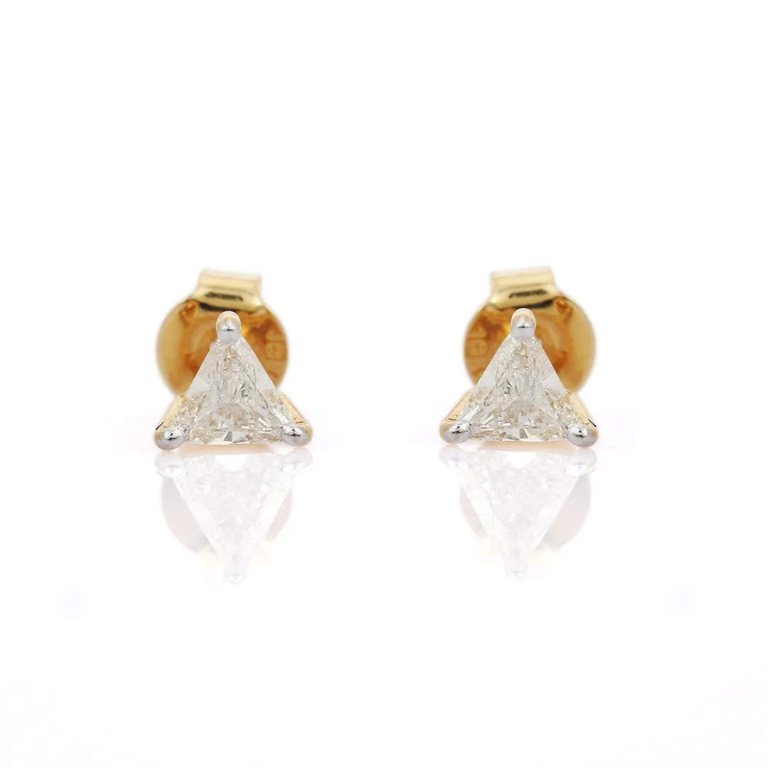 18K Gold Trillion Cut Diamond Tiny Studs