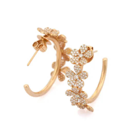 18K Solid Rose Gold Floral Diamond Earrings