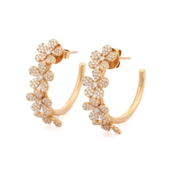 18K Solid Rose Gold Floral Diamond Earrings