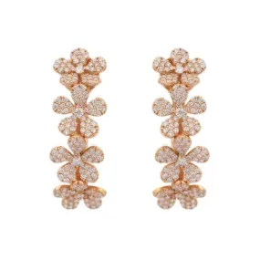 18K Solid Rose Gold Floral Diamond Earrings