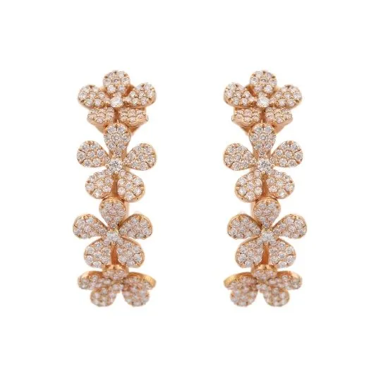 18K Solid Rose Gold Floral Diamond Earrings