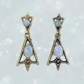 1940s Opal Drop Earrings in 14K Yellow Gold Setting. Old Hollywood Glam! October Birthstone.