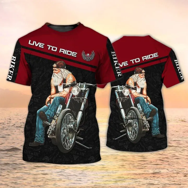 3D All Over Print Biker Shirt Live To Ride, Men Biker Gifts