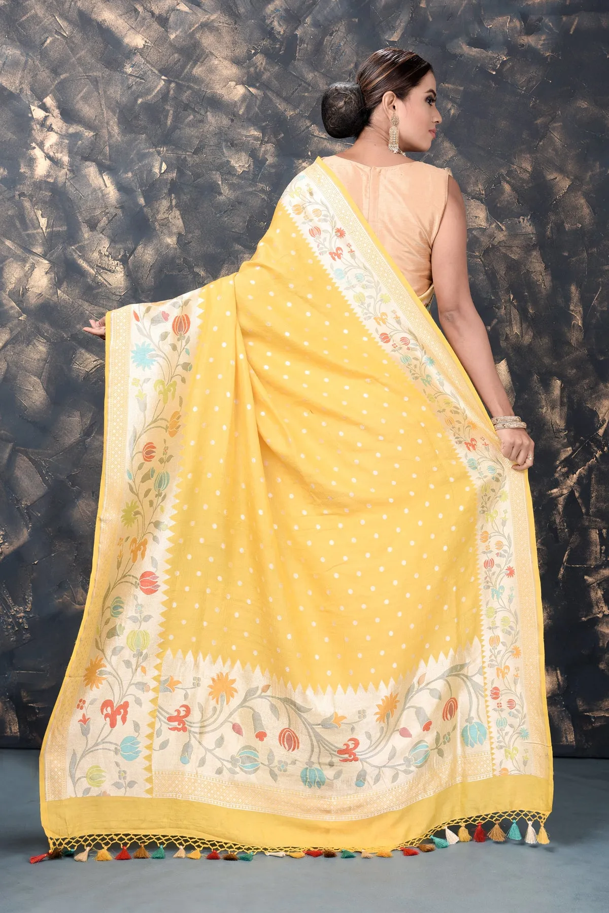 90L896-RO Yellow Georgette Tussar Paithani Silk Sari