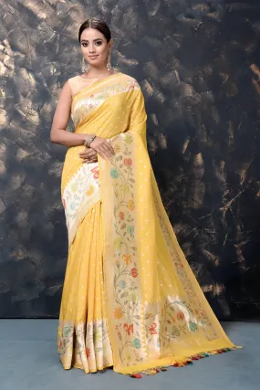 90L896-RO Yellow Georgette Tussar Paithani Silk Sari