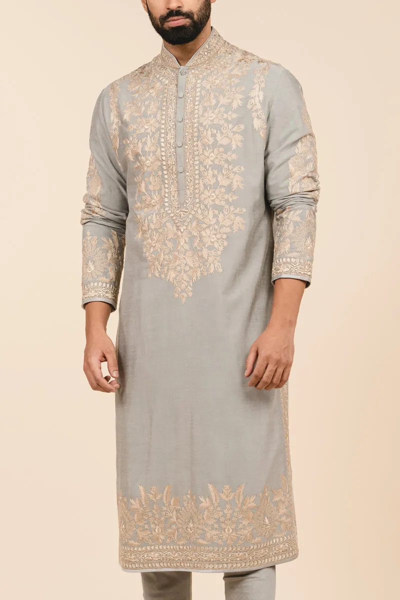 All Over Resham Aari Embroidered Panel Kurta With Churidar