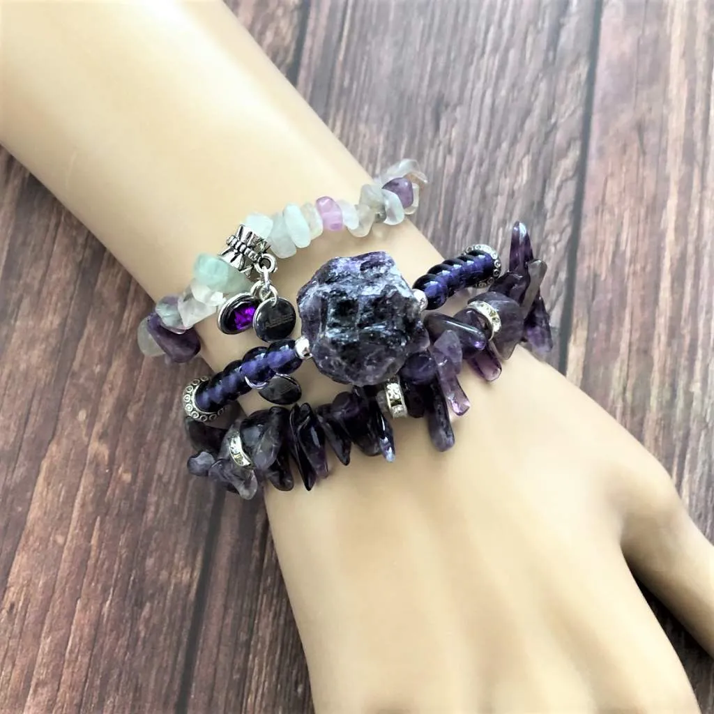 Amethyst Raw Stone Stretch Bracelet