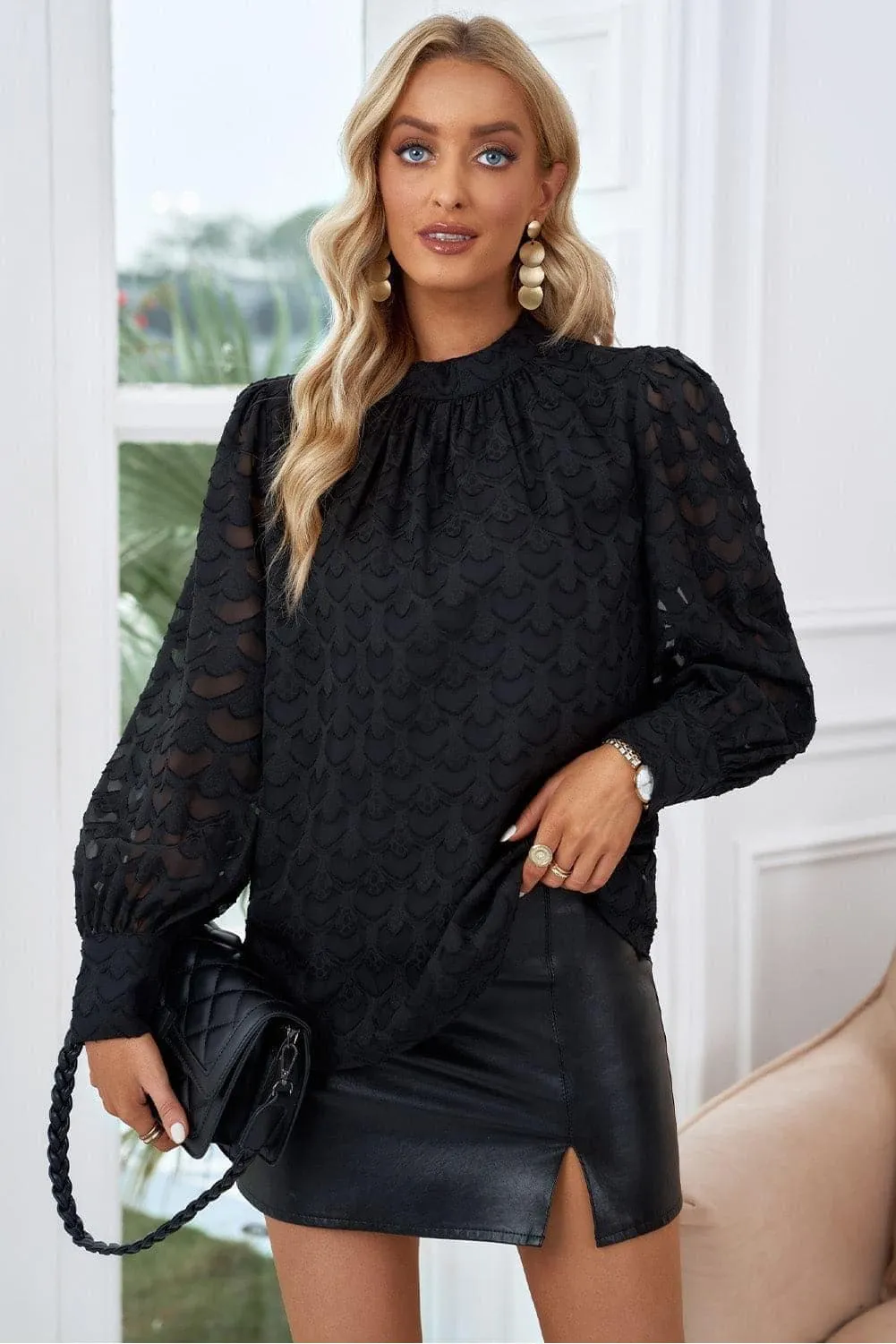 Andrea Crewneck Long Puff Sleeve Top