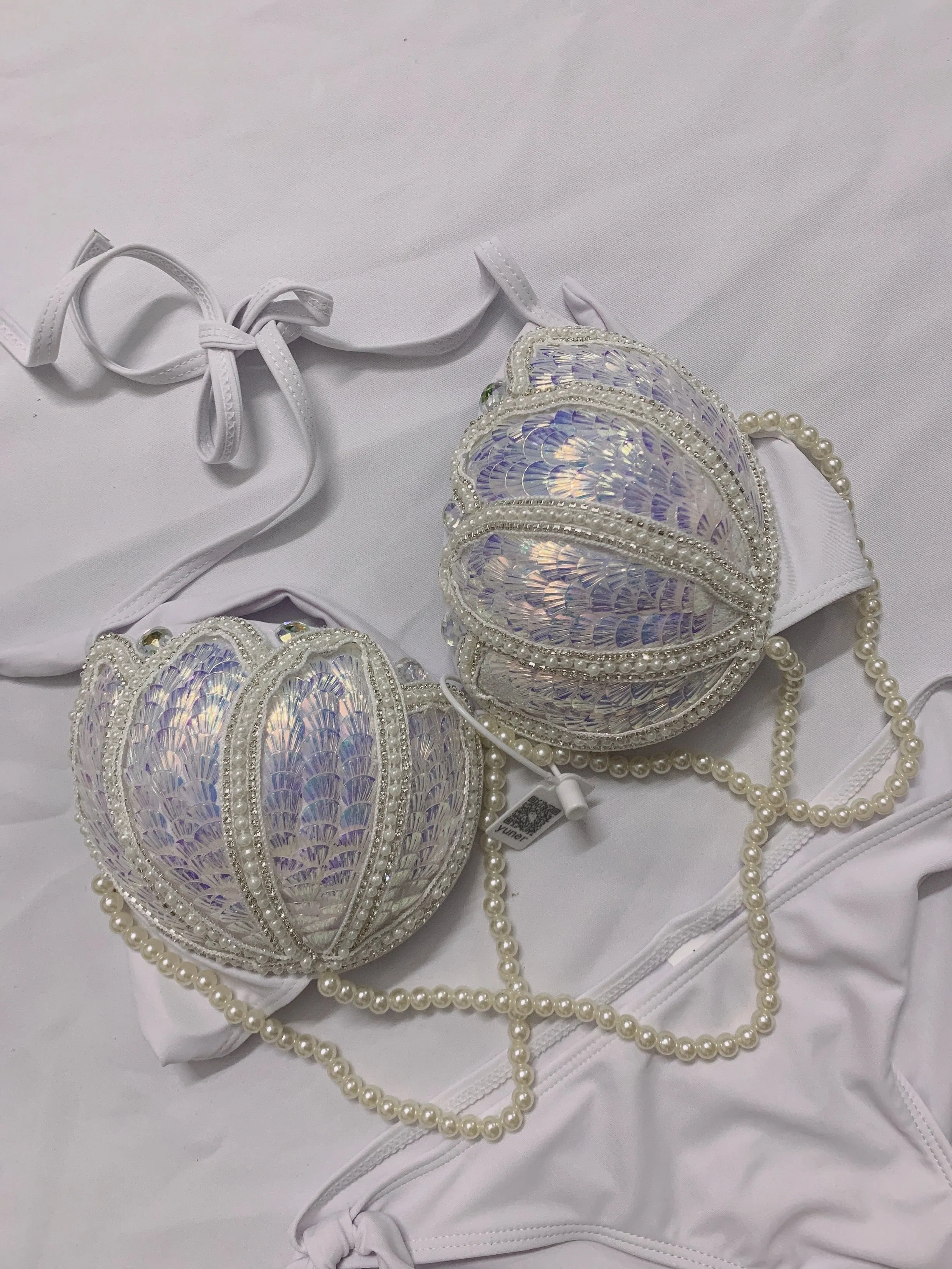 Aqua Opulence Handmade Diamond Pearl Mermaid Bikini Set