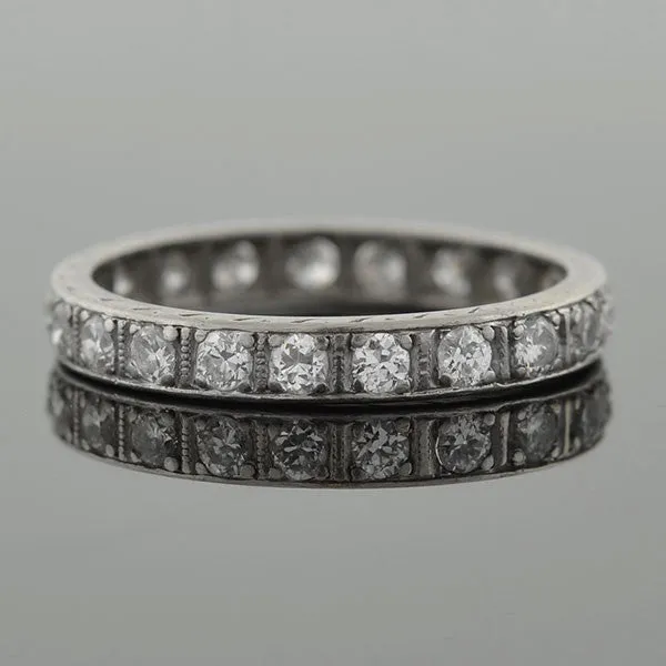 Art Deco Platinum & Full Cut Diamond Eternity Band .65ctw