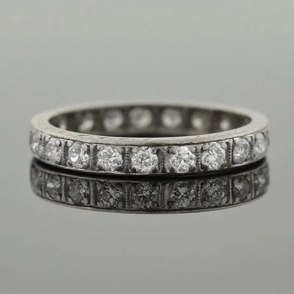 Art Deco Platinum & Full Cut Diamond Eternity Band .65ctw