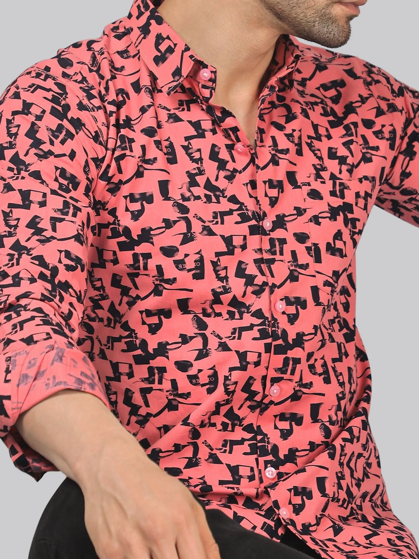 Artisanal Printed Full Sleeve Cotton Button-up Shirt for Men