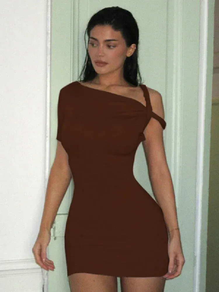 Asymmetrical Twist One Shoulder Mini Dress Kylie Jenner Outfits Womens Summer Dresses Fashion Clothing 2024 C85-BB19