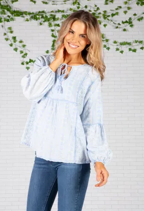 Baby Blue Floral broderie anglaise Blouse