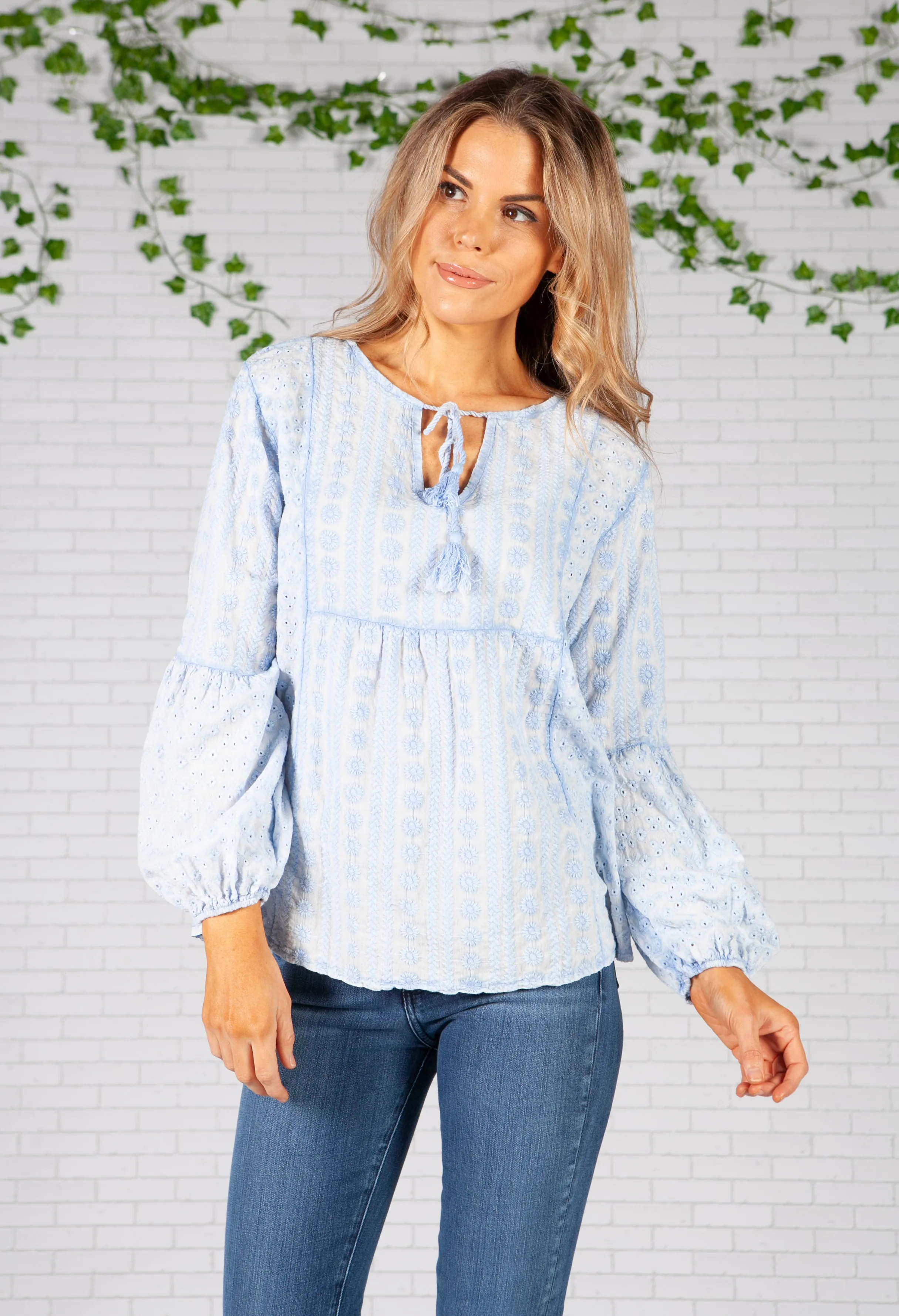 Baby Blue Floral broderie anglaise Blouse