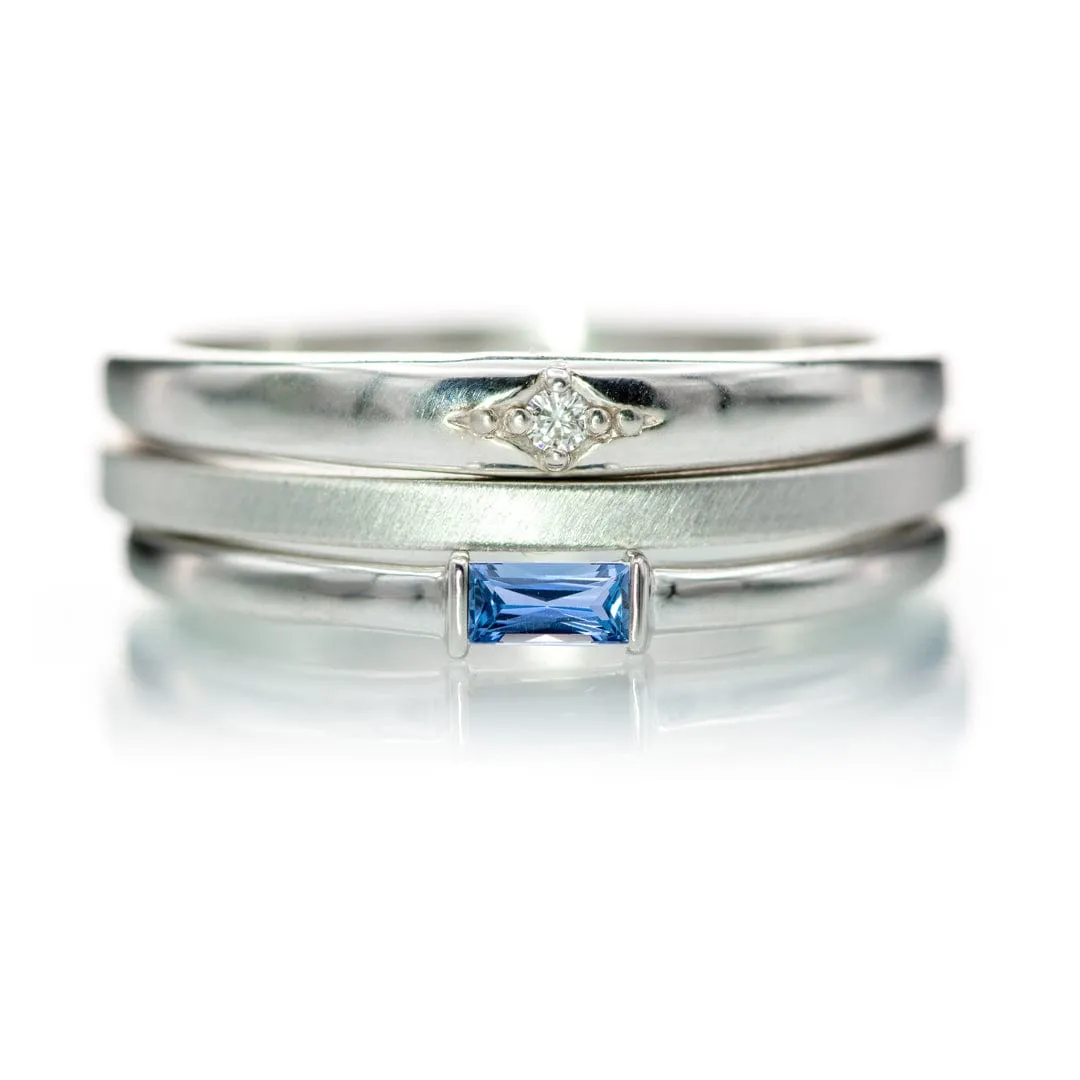 Baguette Yogo Montana Sapphire Stacking Solitaire Promise or Anniversary Ring