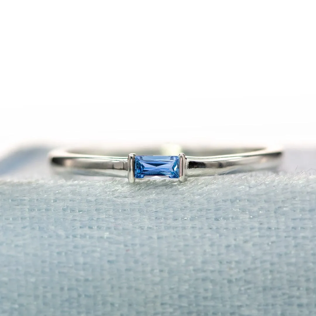 Baguette Yogo Montana Sapphire Stacking Solitaire Promise or Anniversary Ring