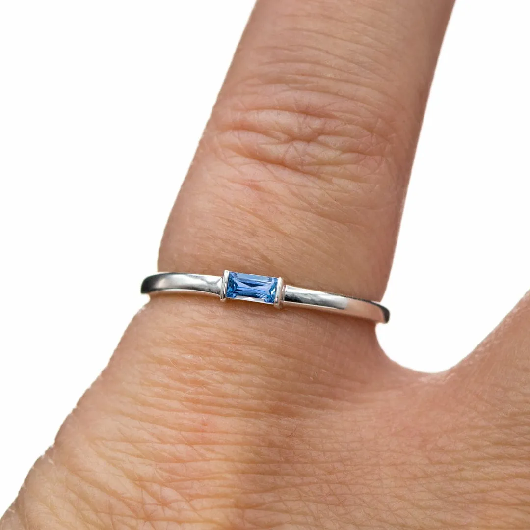 Baguette Yogo Montana Sapphire Stacking Solitaire Promise or Anniversary Ring