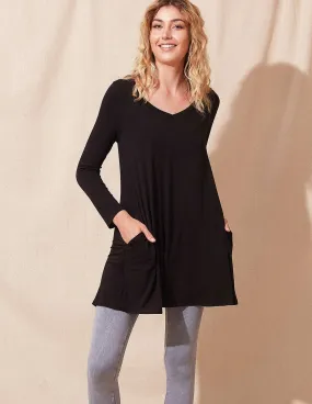 Bamboo V-Neck Tunic Dress - Black Small and Medium Only