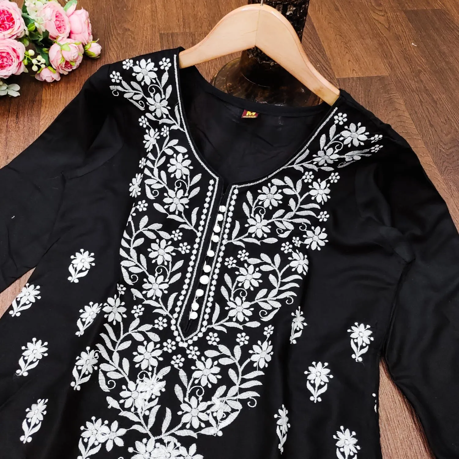 Beautiful Women Black Chikankari Top Kurta with Pant