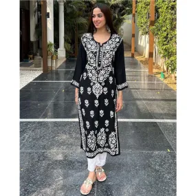 Beautiful Women Black Chikankari Top Kurta with Pant