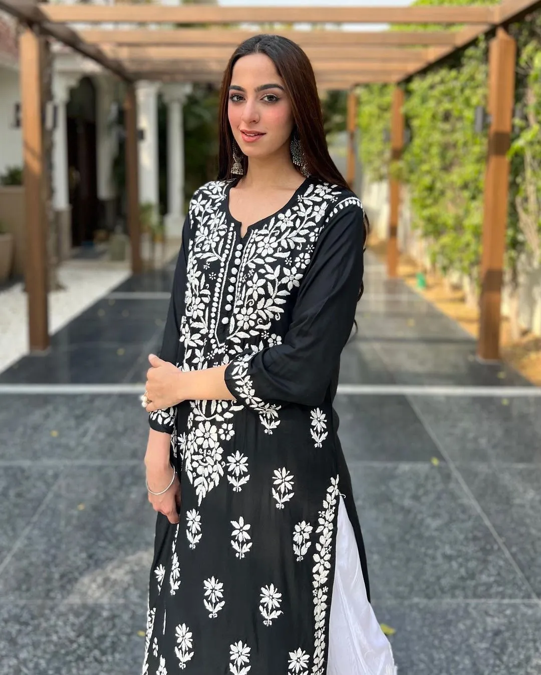 Beautiful Women Black Chikankari Top Kurta with Pant