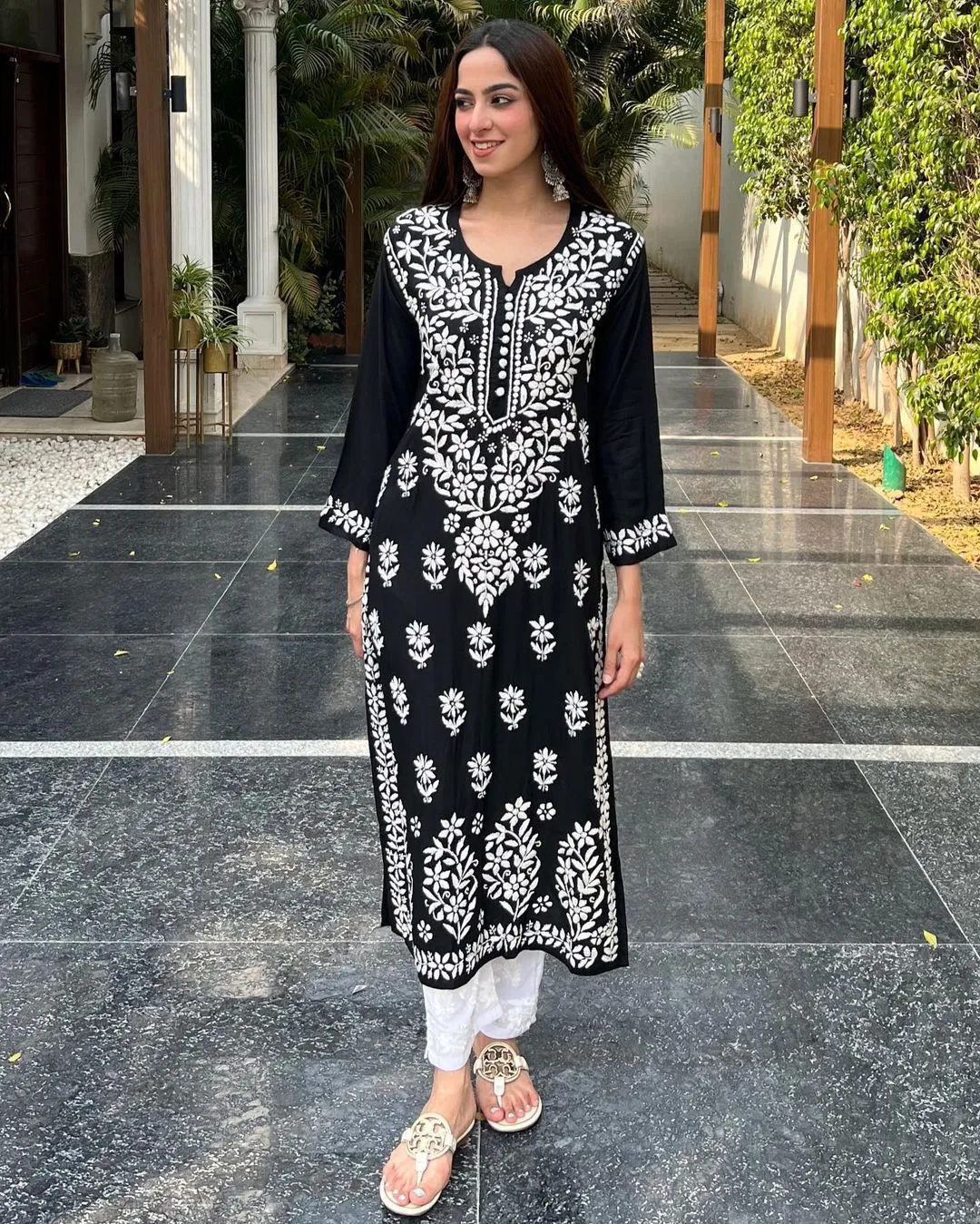 Beautiful Women Black Chikankari Top Kurta with Pant