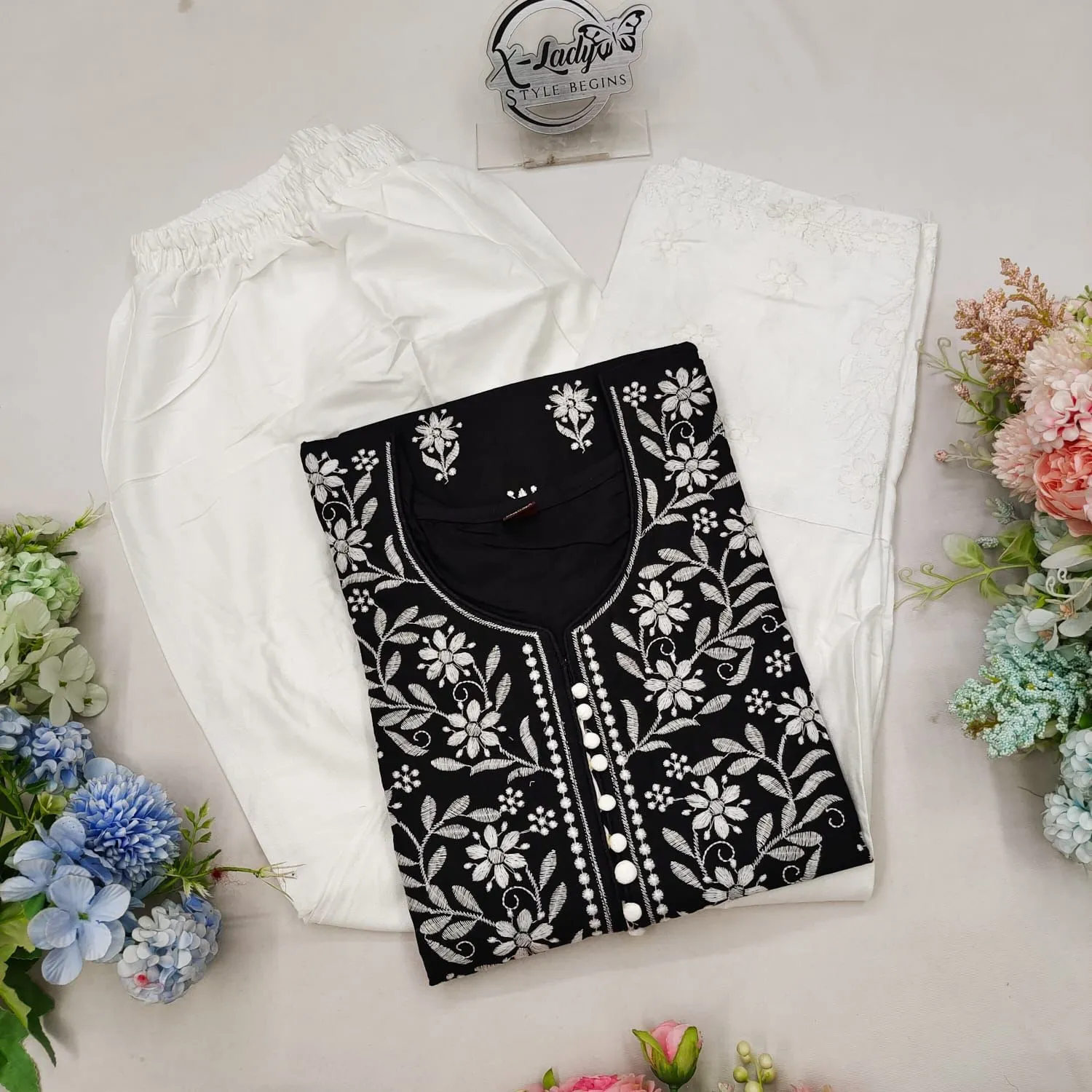 Beautiful Women Black Chikankari Top Kurta with Pant