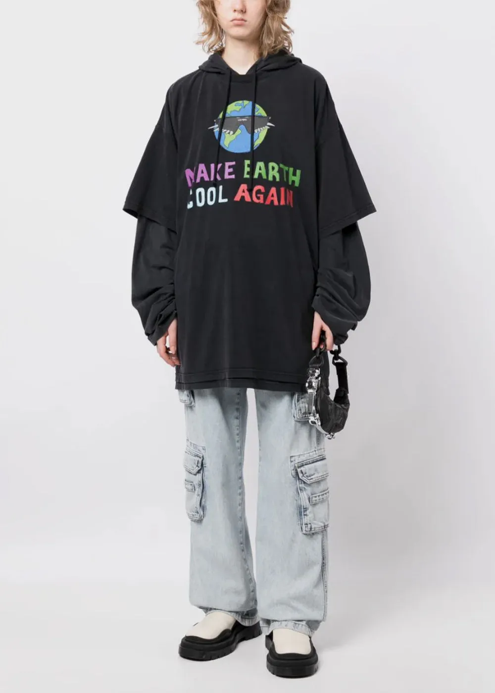 Black Cool Earth Hooded Longsleeve