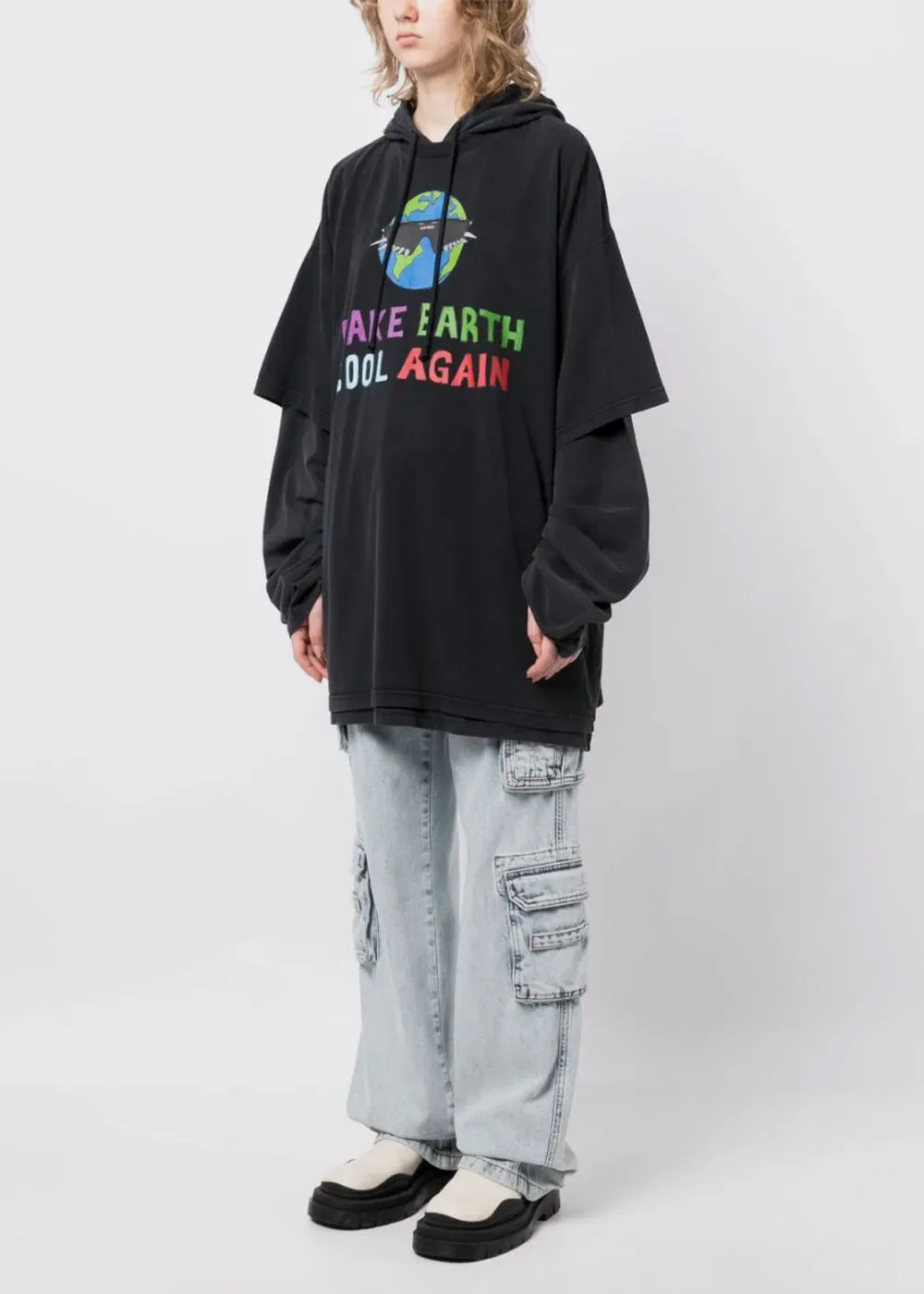 Black Cool Earth Hooded Longsleeve