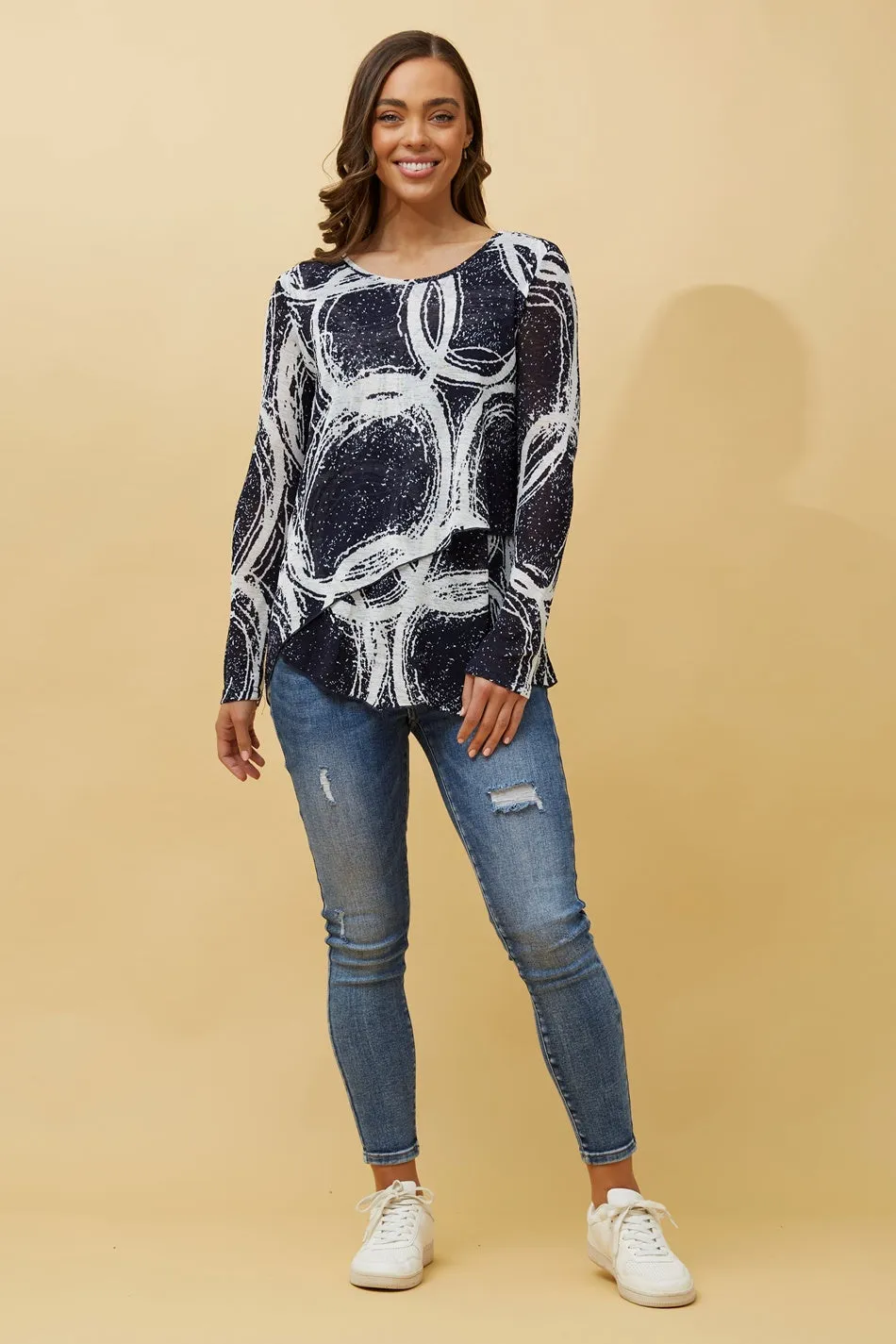 BOBBI ABSTRACT PRINT DOUBLE LAYERED TOP