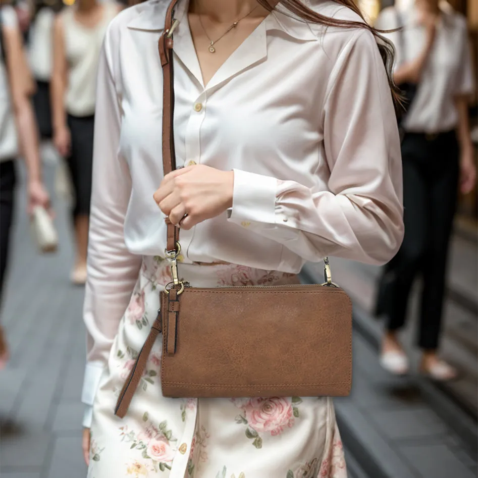 Brown Faux Leather NGIL Crossbody/Wristlet