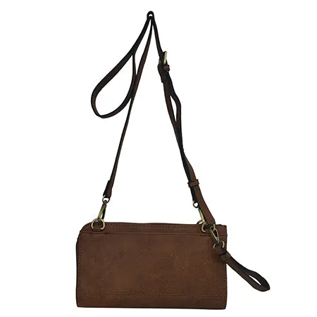 Brown Faux Leather NGIL Crossbody/Wristlet