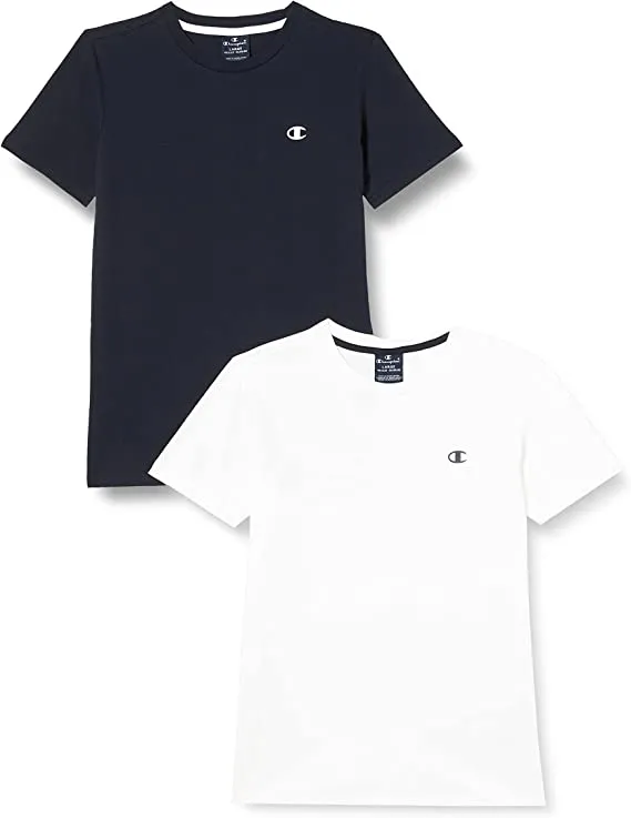 Champion 2 Legacy Basic C-Logo short sleeve boy's t-shirt 306023 WW001 WHT/NNY white blue