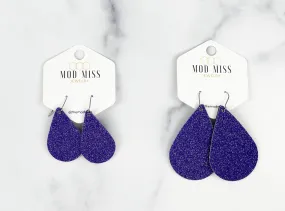 Cork Leather Teardrop Earring Fine Glitter Purple