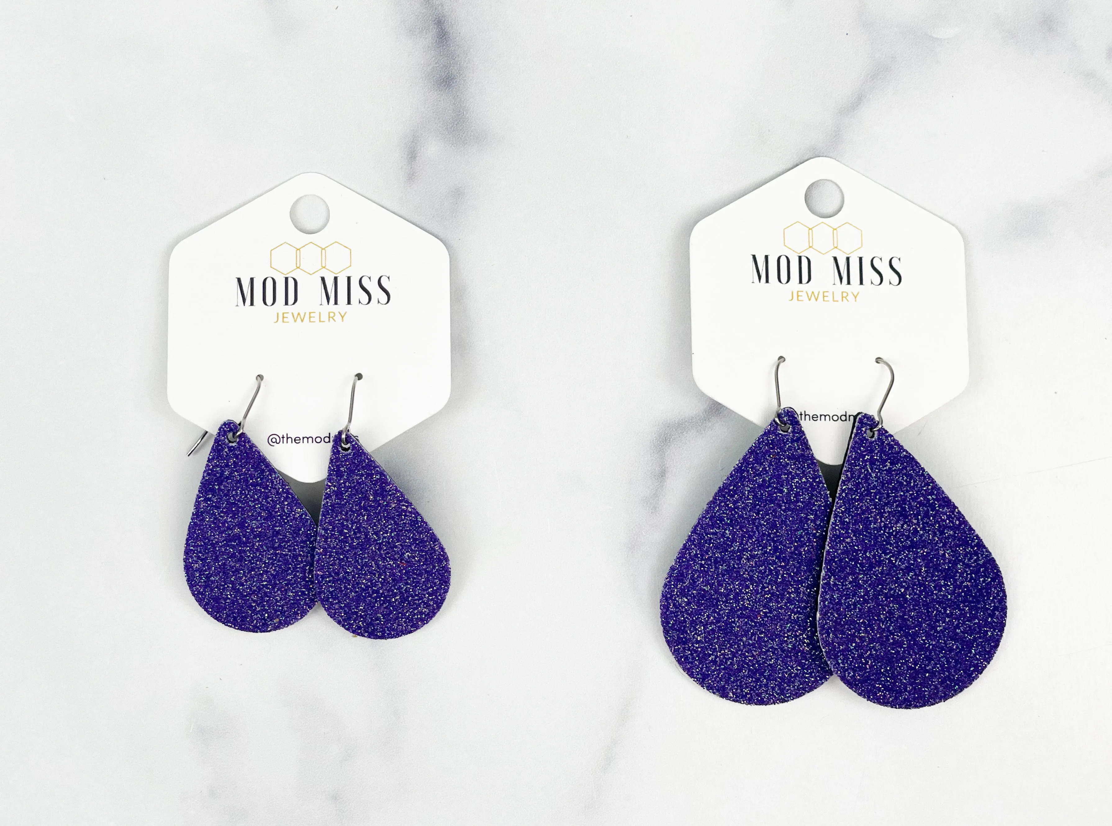 Cork Leather Teardrop Earring Fine Glitter Purple