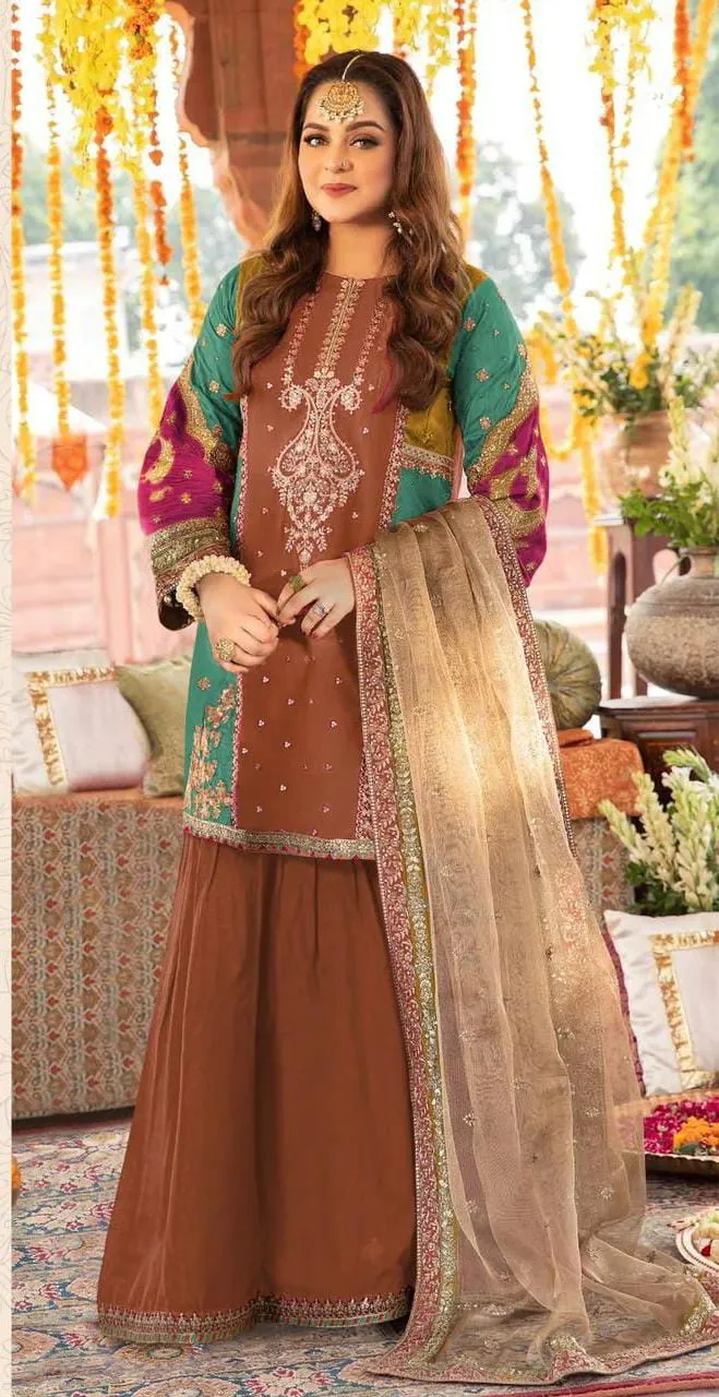 Cotton Silk Garara Set-Rust