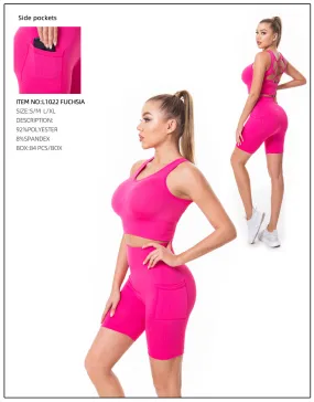 Crop Top & Yoga Pants 2 Pcs Set-Fuchsia