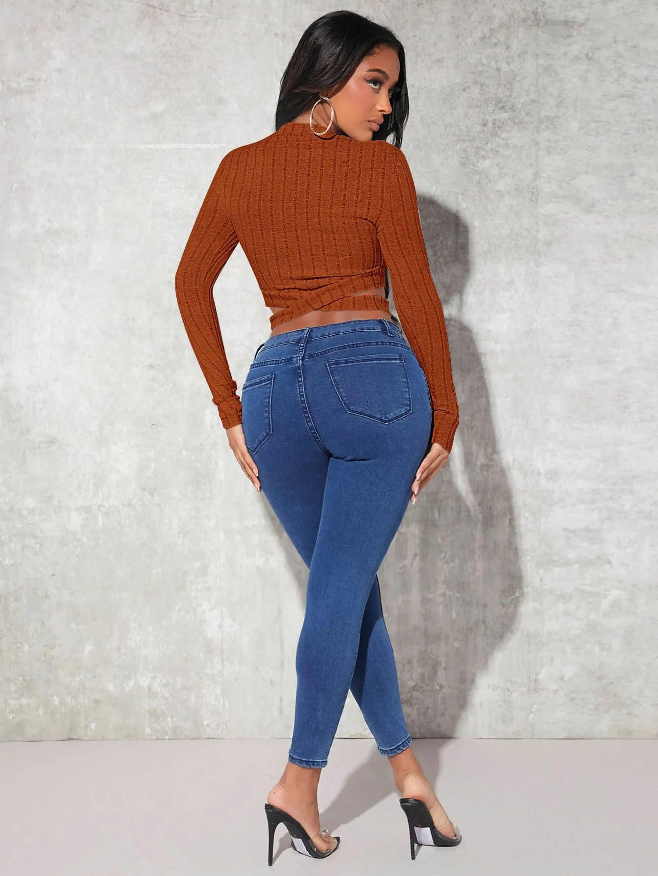 Cross Cut Out Crop Sweater Top