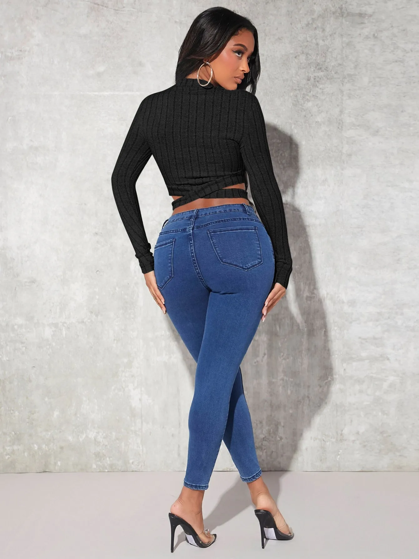 Cross Cut Out Crop Sweater Top