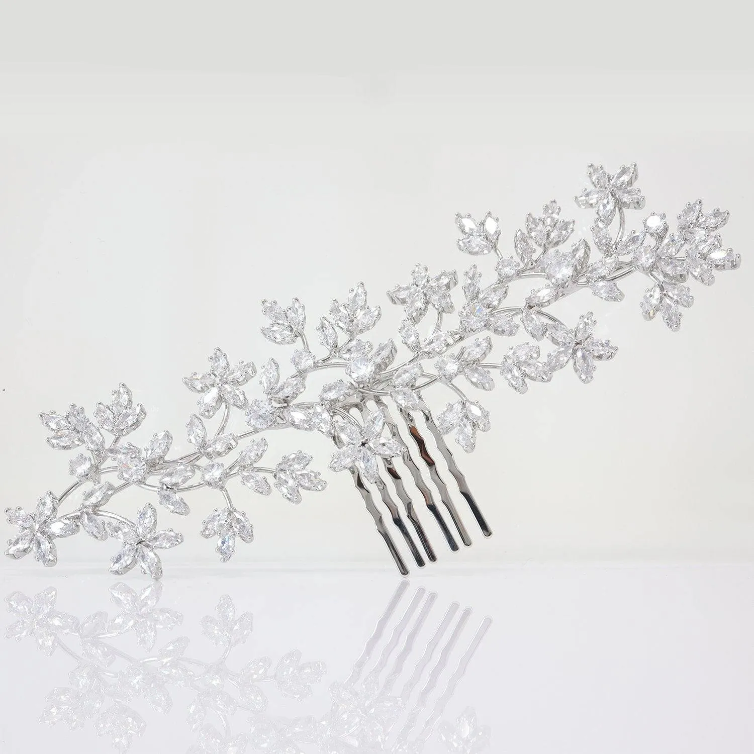 Cubic Zirconia Floral Diamond Vine Leaves Bridal Hair Comb, Bridal Hair Piece, Bridal Hair Accessories, Wedding Hair Accessory.