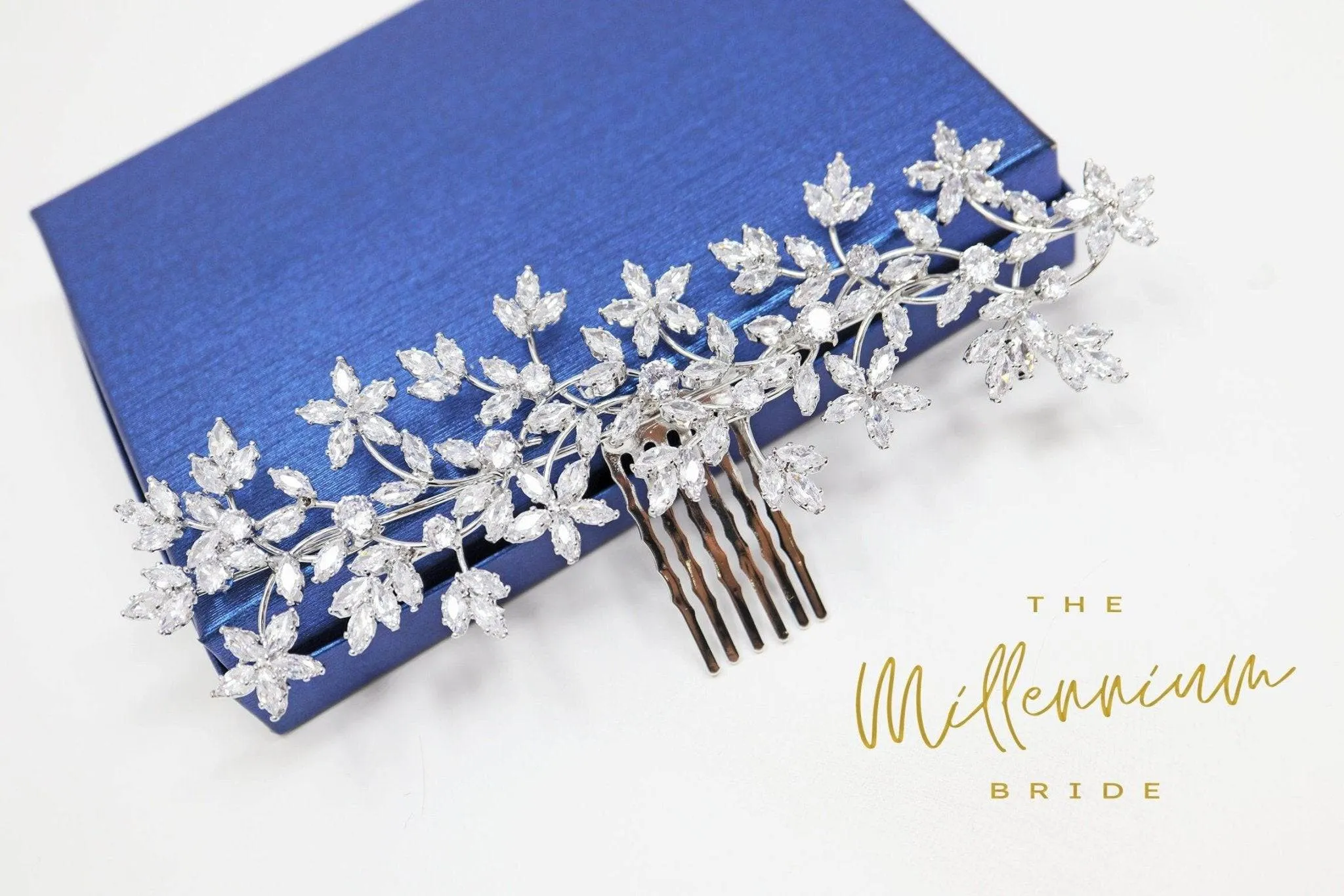 Cubic Zirconia Floral Diamond Vine Leaves Bridal Hair Comb, Bridal Hair Piece, Bridal Hair Accessories, Wedding Hair Accessory.