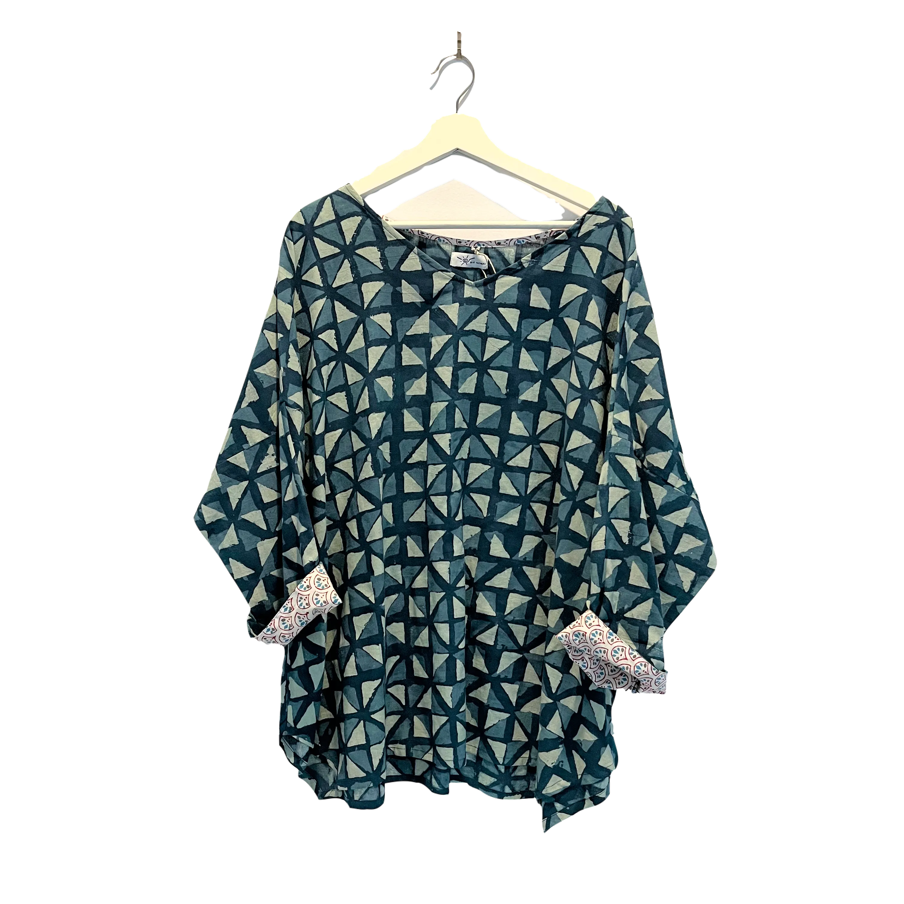 Cuffed Tunic Top - 100% Cotton Hand Block Printed